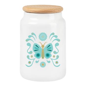 Boho Butterfly L Blau und Gold - Keksdose mit Holzdeckel - Weiß - Vorne
