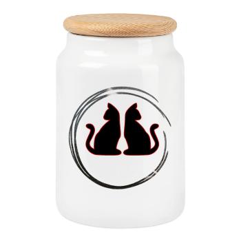 Red / Black Twin Cats - Cookie Jar with Wooden Lid - white - Front