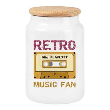 Retro-Musik-Fan - Keksdose mit Holzdeckel - Weiß - Vorne