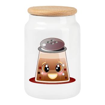 Kawaii Pepper - Peppercorns - Pepper Shakers - Cookie Jar with Wooden Lid - white - Front