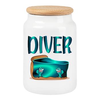 Scuba Diving - SHARKS CAKE - Cookie Jar with Wooden Lid - white - Front