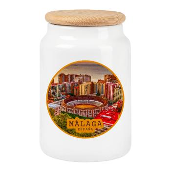 Malaga Bullring Panorama - Cookie Jar with Wooden Lid - white - Front