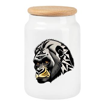 Monkey, Gorilla - Cookie Jar with Wooden Lid - white - Front