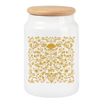 Golden ornamentation with ornament Otomi - Cookie Jar with Wooden Lid - white - Front