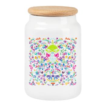 Vibrant animal and plant patterns. Otomi - Cookie Jar with Wooden Lid - white - Front
