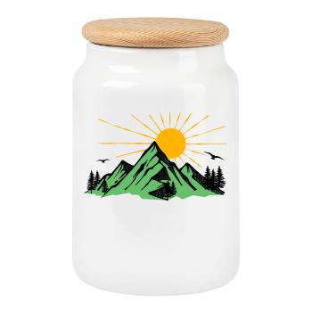 Nature lovers Mountains Nature Hiking Mountain Peaks - Cookie Jar with Wooden Lid - white - Front