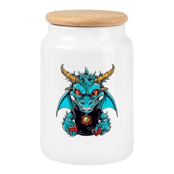 Dragon design with mystical scenery - Cookie Jar with Wooden Lid - white - Front