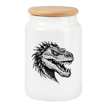 Drachenkopf Illustration schwarz Weiß - Keksdose mit Holzdeckel - Weiß - Vorne