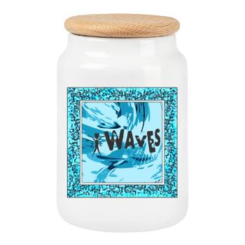 Art de vague vibrant en bleu - surfer design - Boîte à biscuits avec couvercle en bois - blanc - Devant