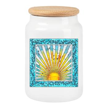 Sunrise with ray pattern - Mallorca Ibiza - Cookie Jar with Wooden Lid - white - Front