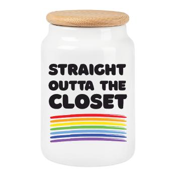 Pride Month - Straight Outta The Closet - Cookie Jar with Wooden Lid - white - Front