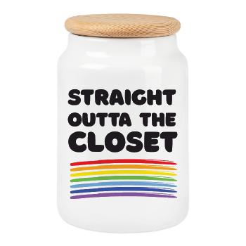 Pride Month – Straight Outta The Closet - Cookie Jar with Wooden Lid - white - Front