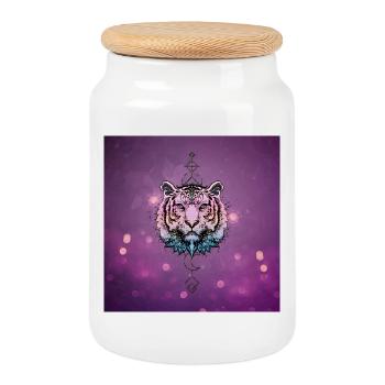 Wunderbarer bunter Tiger - Keksdose mit Holzdeckel - Weiß - Vorne