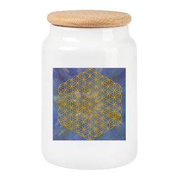 Blume des Lebens - 5. Dimension "Erzengel Michael" - Keksdose mit Holzdeckel - Weiß - Vorne