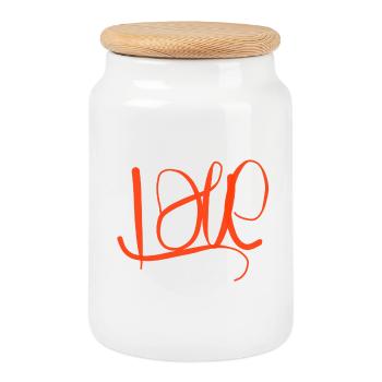 Tablier de chef avec inscription Love - Boîte à biscuits avec couvercle en bois - blanc - Devant