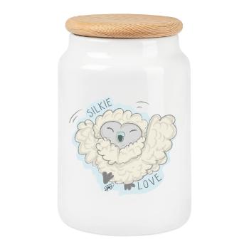 Poulet en soie Lioba, hourra - Boîte à biscuits avec couvercle en bois - blanc - Devant