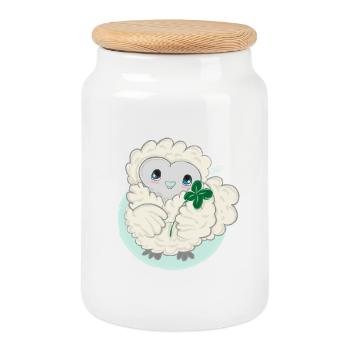 Poulet en soie Lioba, bonheur - Boîte à biscuits avec couvercle en bois - blanc - Devant