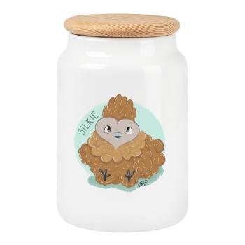Boulettes de poulet en soie - Boîte à biscuits avec couvercle en bois - blanc - Devant