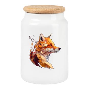 Polygon Fox Design, Pretty Fox - Boîte à biscuits avec couvercle en bois - blanc - Devant