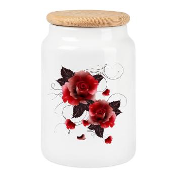 Deux belles roses rouges fascinantes - Boîte à biscuits avec couvercle en bois - blanc - Devant