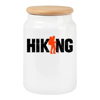 Via ferrata saying hiking mountain peaks climbing - Cookie Jar with Wooden Lid - white - Front