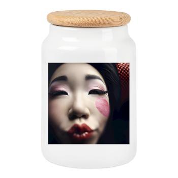 Portrait maquillage en cœur de geisha - Boîte à biscuits avec couvercle en bois - blanc - Devant