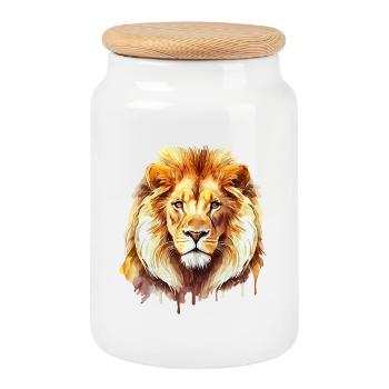 Schönes Aquarellporträt eines Löwen - Keksdose mit Holzdeckel - Weiß - Vorne