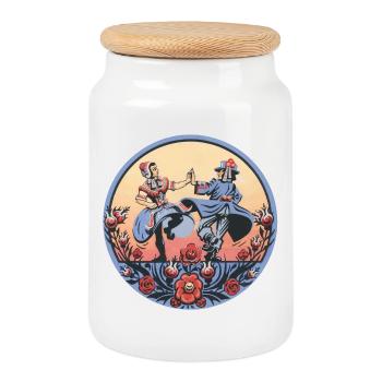 Folklore sorabe – Scène de la danse - Boîte à biscuits avec couvercle en bois - blanc - Devant