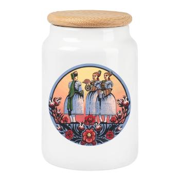 Folklore sorbe – Pain et costumes traditionnels - Boîte à biscuits avec couvercle en bois - blanc - Devant