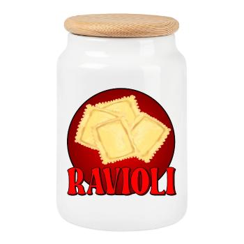 RAVIOLI PASTA - ITALY - Cookie Jar with Wooden Lid - white - Front