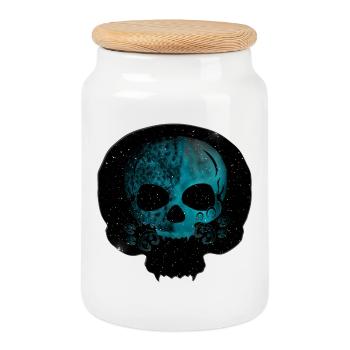 Katzenschädel, Gothic motiv, Sternenmuster - Keksdose mit Holzdeckel - Weiß - Vorne