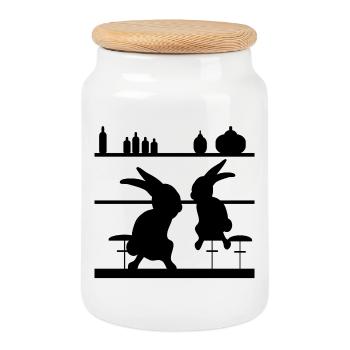 COCKTAIL RABBITS - Gifts for Couples - Cookie Jar with Wooden Lid - white - Front