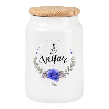 I am vegan - Cookie Jar with Wooden Lid - white - Front
