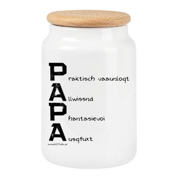 Papa, Vatertaggeschenk in Österreichischem Dialekt - Keksdose mit Holzdeckel - Weiß - Vorne