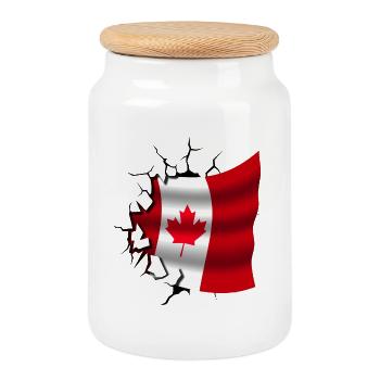 Flag of Canada - Canada - Flag Broken Design - Cookie Jar with Wooden Lid - white - Front