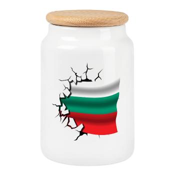 Flag of Bulgaria - Bulgaria - Flag Broken - Cookie Jar with Wooden Lid - white - Front