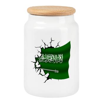 Bandera de Arabia Saudita - Saudi Arabia - Flag - Cookie Jar with Wooden Lid - white - Front