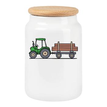 Tractor Agricultural Machinery Vehicle Motor Vehicle - Cookie Jar with Wooden Lid - white - Front