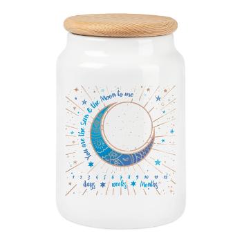 Lune bleue ornée et éclats stellaires - Cookie Jar with Wooden Lid - white - Front