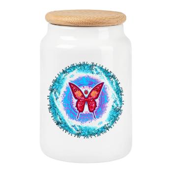 Leuchtender Schmetterling mit geistigem Muster - Keksdose mit Holzdeckel - Weiß - Vorne