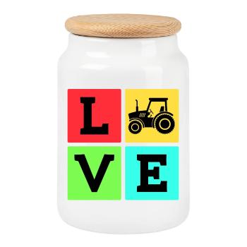 Kraftfahrzeug Traktor Spruch Landmaschinen - Keksdose mit Holzdeckel - Weiß - Vorne