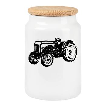 Tractor Arable Farming Motor Vehicle Agriculture - Cookie Jar with Wooden Lid - white - Front
