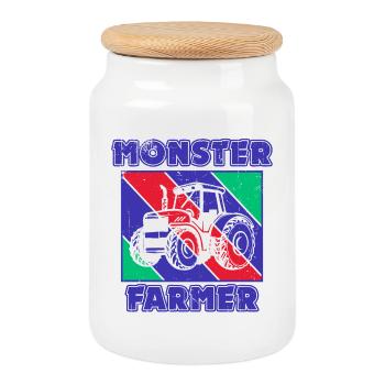 Motor Vehicle Tractor Farmer Farm Statement - Cookie Jar with Wooden Lid - white - Front