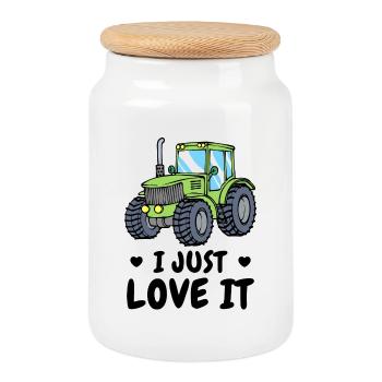 Tractor Agricultural Machinery Vehicle Statement Heart - Cookie Jar with Wooden Lid - white - Front
