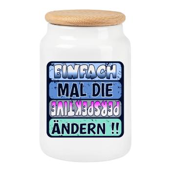 VERÄNDERUNG SPRÜCHE - WEISHEIT PERSPEKTIVE ÄNDERN - Keksdose mit Holzdeckel - Weiß - Vorne