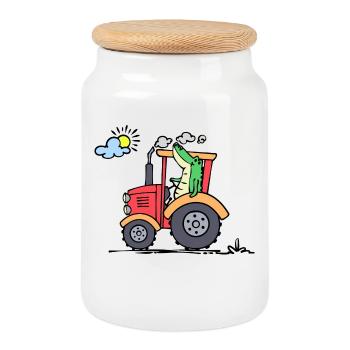 Tractor Motor Vehicle Agricultural Machinery Agriculture - Cookie Jar with Wooden Lid - white - Front
