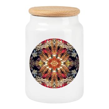 Nature Mandala Sous-marin, Plume Étoile - Boîte à biscuits avec couvercle en bois - blanc - Devant