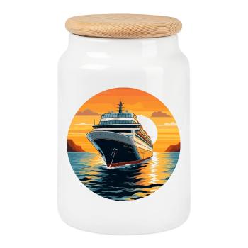 Sonnenuntergang Kreuzfahrt - Keksdose mit Holzdeckel - Weiß - Vorne