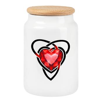 Facettiertes rotes Edelsteinherz - Keksdose mit Holzdeckel - Weiß - Vorne