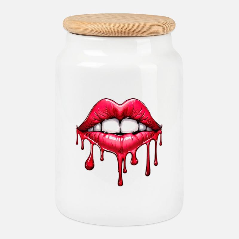 Lips - Cookie Jar with Wooden Lid - white